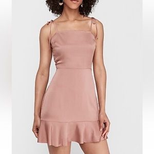 NWT Express Tie Shoulder Ruffle Hem Fit and Flare Mini Dress